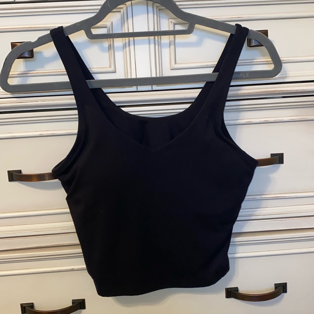 Black athletic crop top built in bra with removable pads